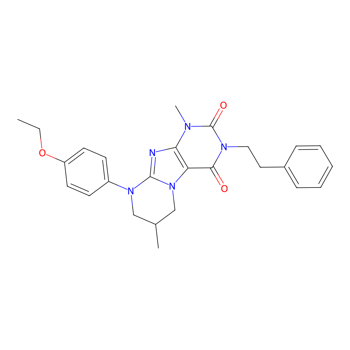 9-(4-ethoxyphenyl)-1,7-dimethyl-3-phenethyl-6,7,8,9-tetrahydropyrimido[2,1-f]purine-2,4(1H,3H)-dione molecular structure, CAS 848733-18-6