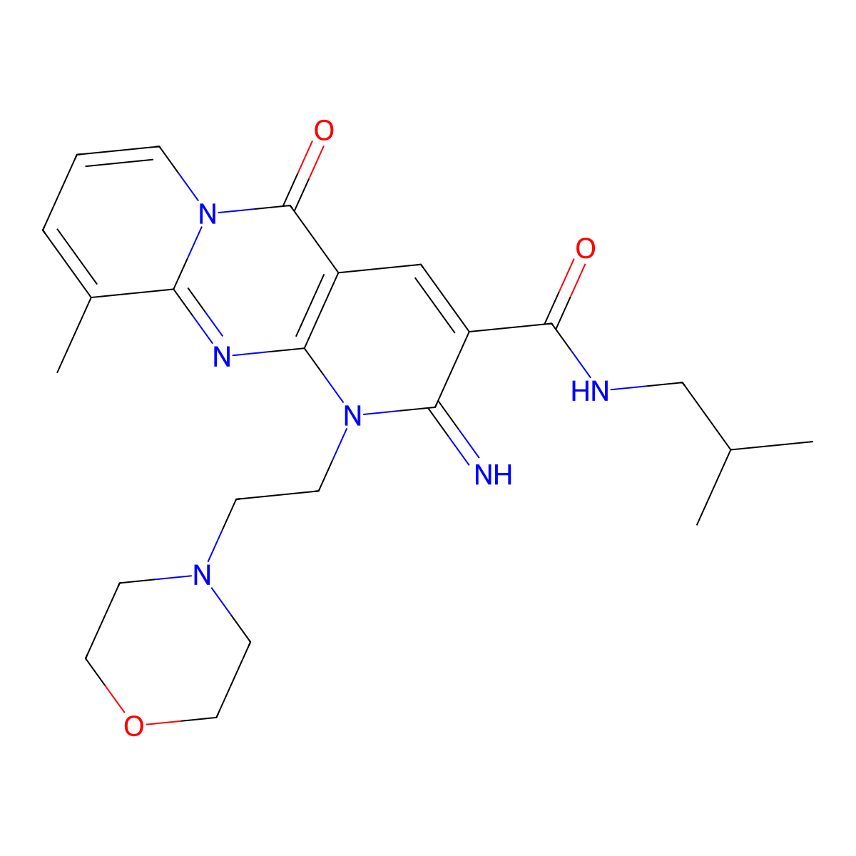 2-imino-10-methyl-N-(2-methylpropyl)-1-[2-(morpholin-4-yl)ethyl]-5-oxo-1,5-dihydro-2H-dipyrido[1,2-a:2',3'-d]pyrimidine-3-carboxamide molecular structure, CAS 848733-58-4