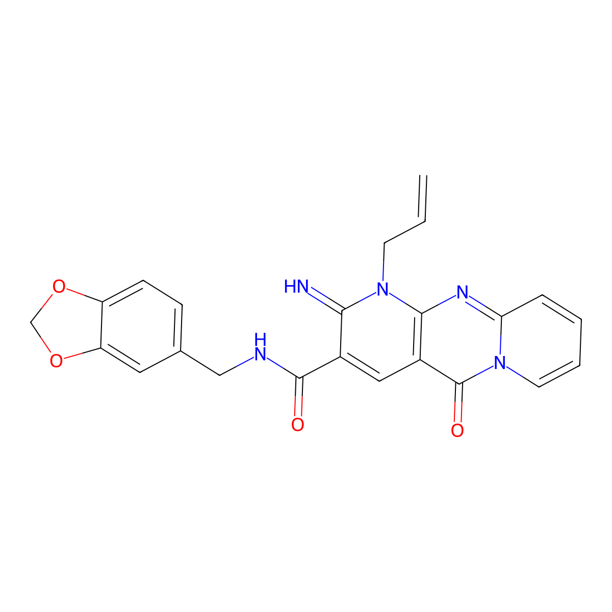 1-allyl-N~3~-(1,3-benzodioxol-5-ylmethyl)-2-imino-5-oxo-1,5-dihydro-2H-dipyrido[1,2-a:2,3-d]pyrimidine-3-carboxamide molecular structure, CAS 848733-66-4