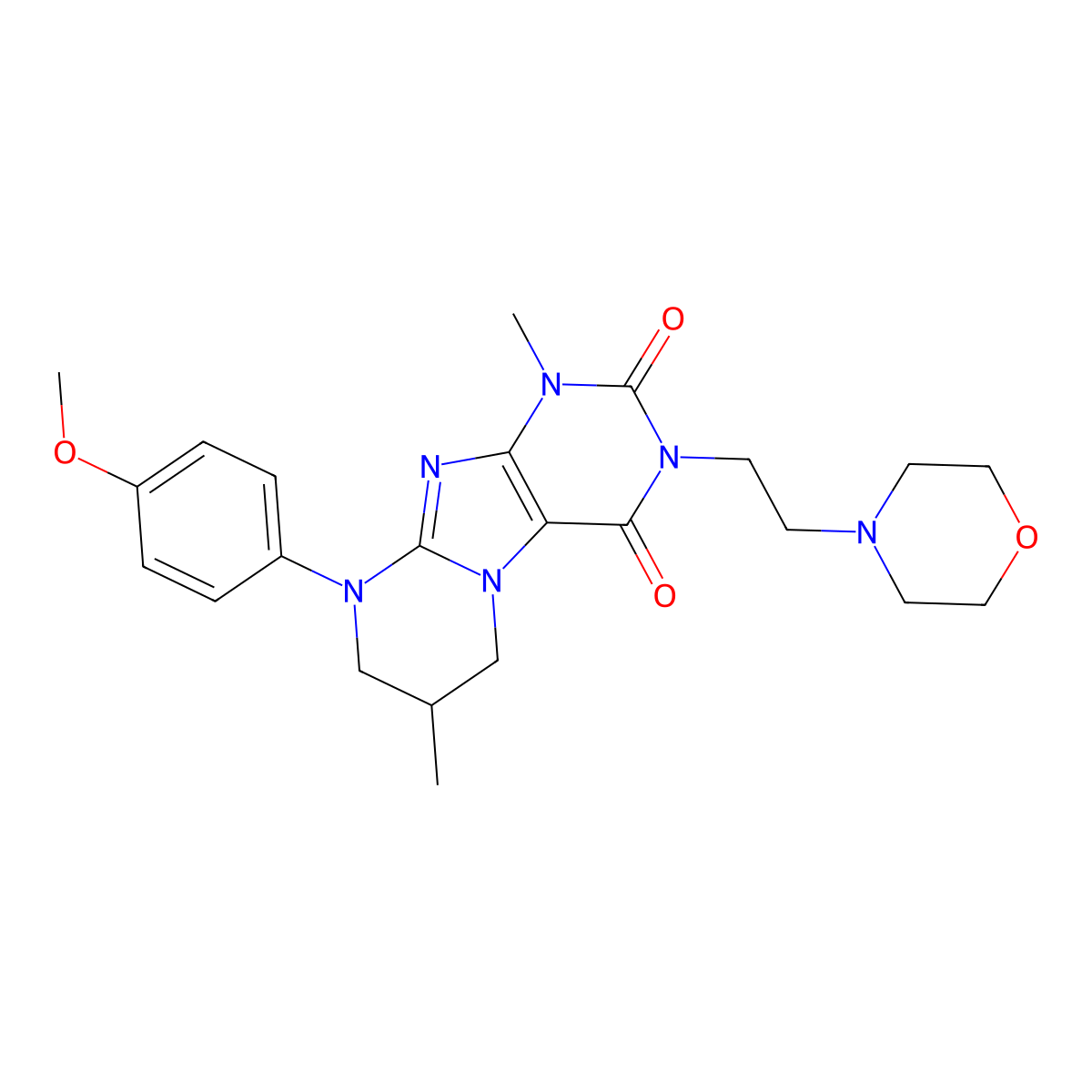 9-(4-methoxyphenyl)-1,7-dimethyl-3-(2-morpholin-4-ylethyl)-7,8-dihydro-6H-purino[7,8-a]pyrimidine-2,4-dione molecular structure, CAS 848734-68-9