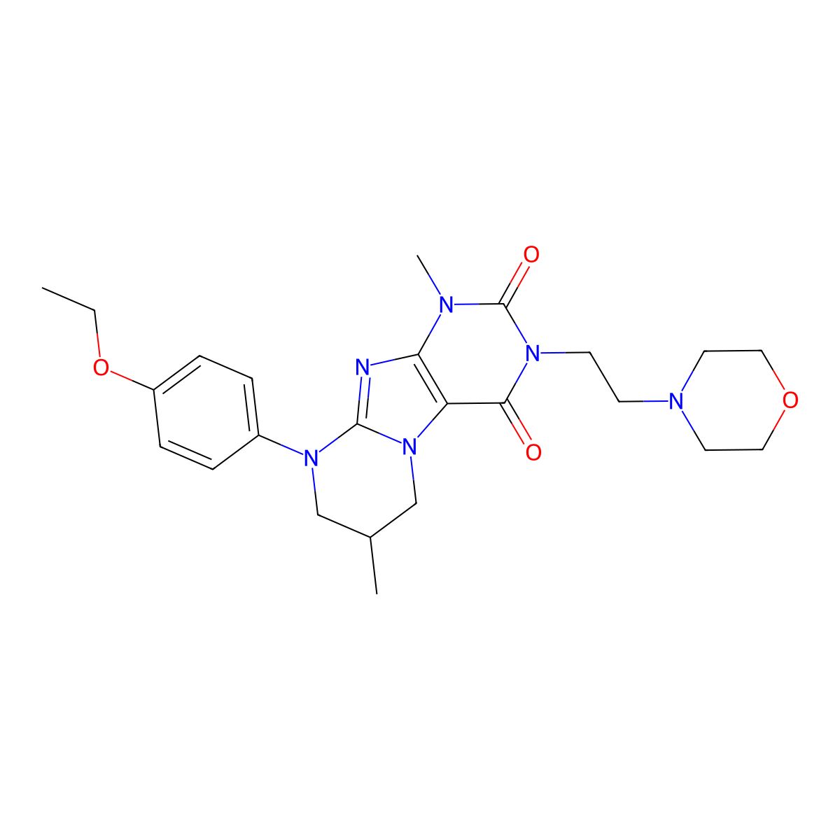 9-(4-ethoxyphenyl)-1,7-dimethyl-3-(2-morpholinoethyl)-6,7,8,9-tetrahydropyrimido[2,1-f]purine-2,4(1H,3H)-dione molecular structure, CAS 848735-03-5