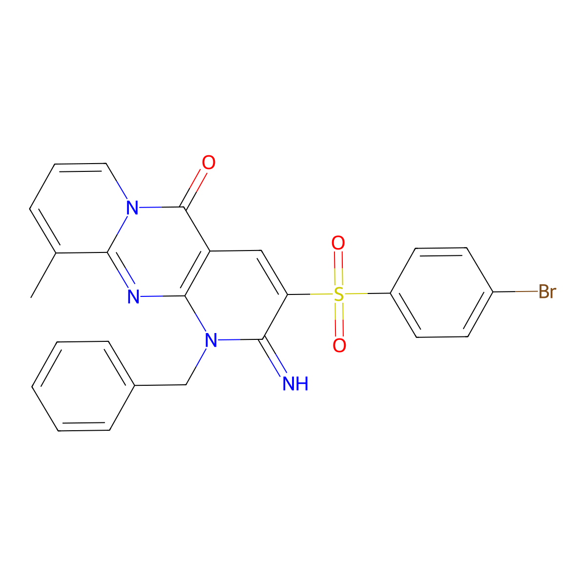 1-benzyl-3-[(4-bromophenyl)sulfonyl]-2-imino-10-methyl-1,2-dihydro-5H-dipyrido[1,2-a:2',3'-d]pyrimidin-5-one molecular structure, CAS 848735-52-4