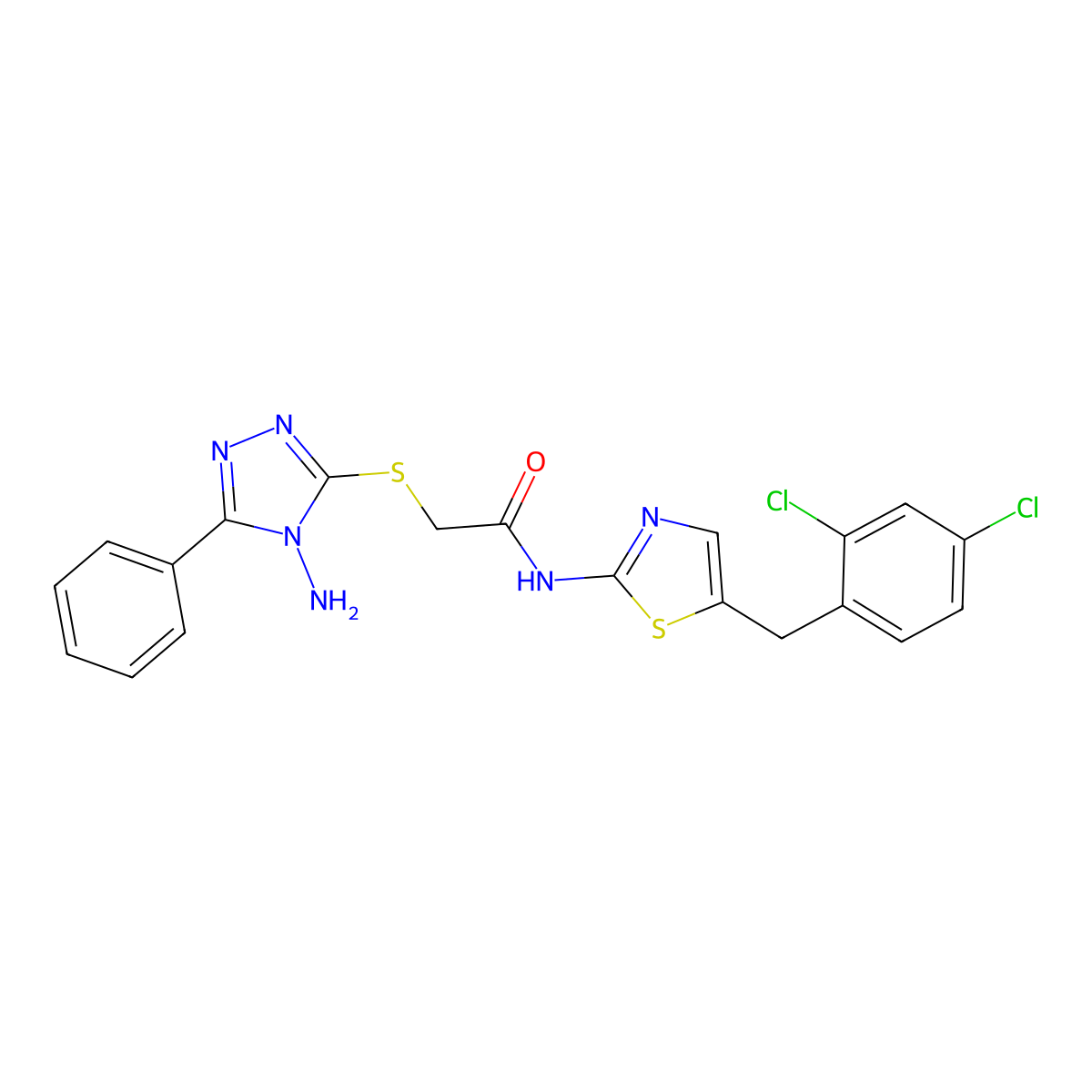 2-[(4-amino-5-phenyl-1,2,4-triazol-3-yl)sulfanyl]-N-[5-[(2,4-dichlorophenyl)methyl]-1,3-thiazol-2-yl]acetamide molecular structure, CAS 848735-62-6