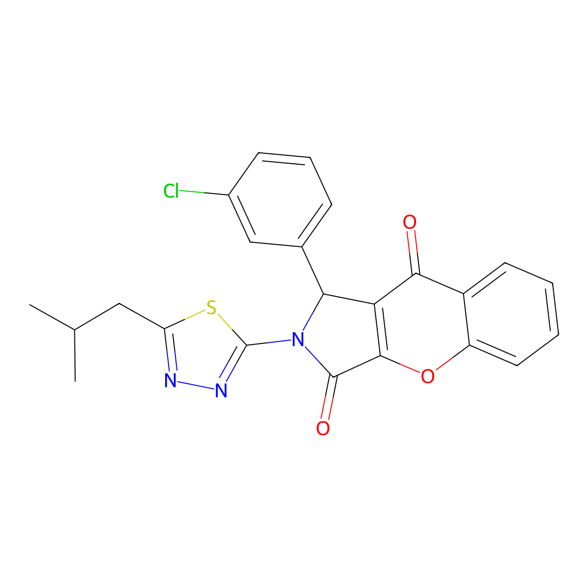 1-(3-Chlorophenyl)-2-(5-isobutyl-1,3,4-thiadiazol-2-yl)-1,2-dihydrochromeno[2,3-c]pyrrole-3,9-dione molecular structure, CAS 848735-91-1