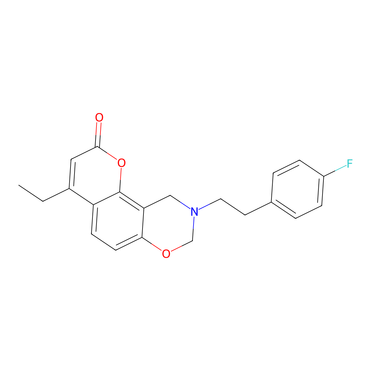 4-ethyl-9-[2-(4-fluorophenyl)ethyl]-9,10-dihydro-2H,8H-chromeno[8,7-e][1,3]oxazin-2-one molecular structure, CAS 848736-24-3
