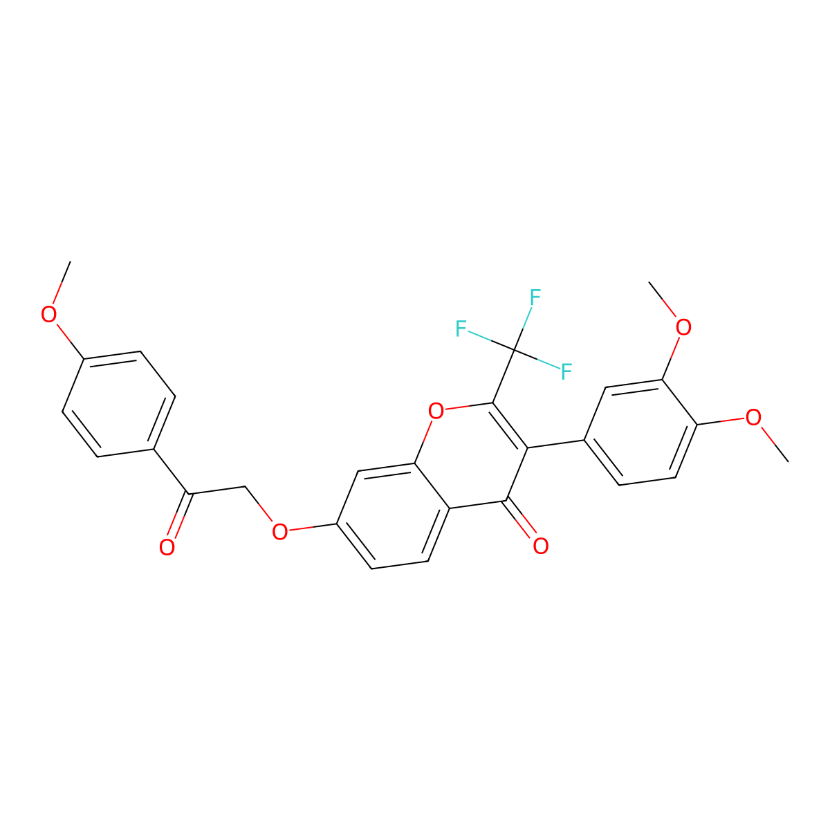 3-(3,4-dimethoxyphenyl)-7-(2-(4-methoxyphenyl)-2-oxoethoxy)-2-(trifluoromethyl)-4H-chromen-4-one molecular structure, CAS 848736-53-8