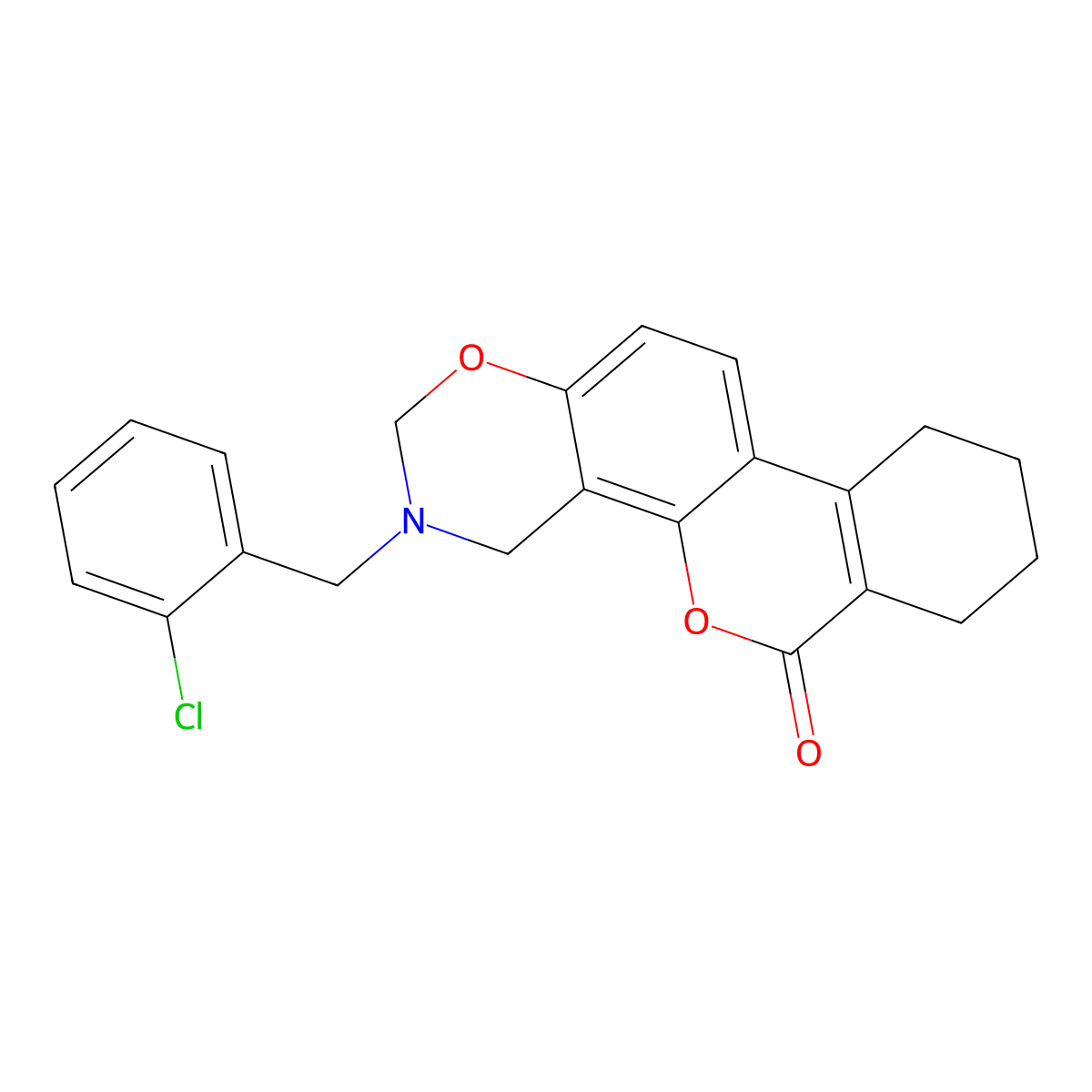 3-(2-chlorobenzyl)-3,4,7,8,9,10-hexahydro-2H,6H-benzo[3,4]chromeno[8,7-e][1,3]oxazin-6-one molecular structure, CAS 848736-64-1