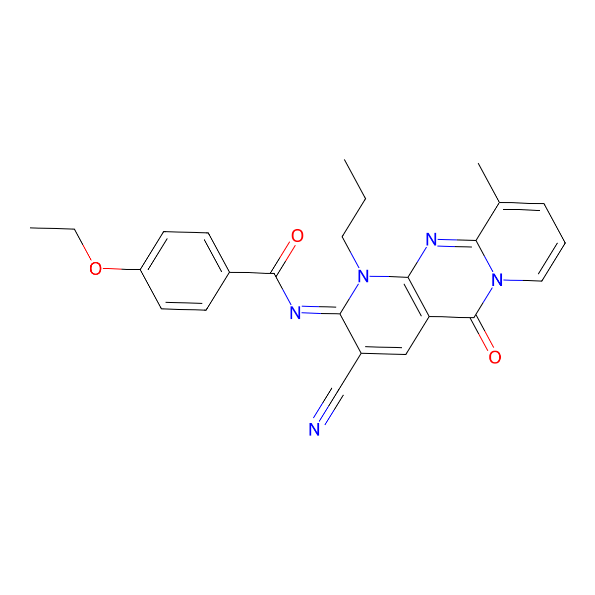 (E)-N-(3-cyano-10-methyl-5-oxo-1-propyl-1H-dipyrido[1,2-a:2',3'-d]pyrimidin-2(5H)-ylidene)-4-ethoxybenzamide molecular structure, CAS 848738-80-7