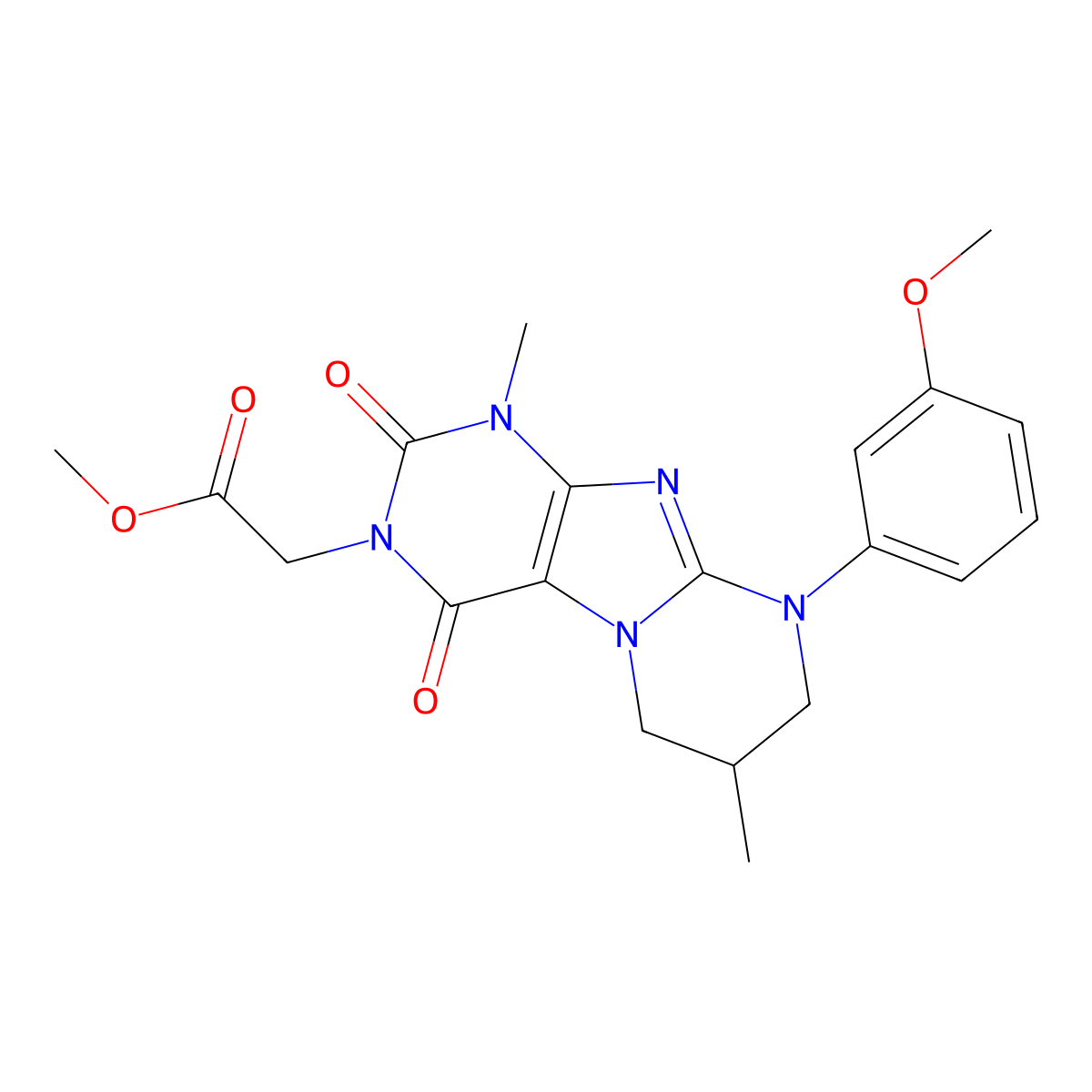 methyl 2-(9-(3-methoxyphenyl)-1,7-dimethyl-2,4-dioxo-1,2,6,7,8,9-hexahydropyrimido[2,1-f]purin-3(4H)-yl)acetate molecular structure, CAS 848739-03-7