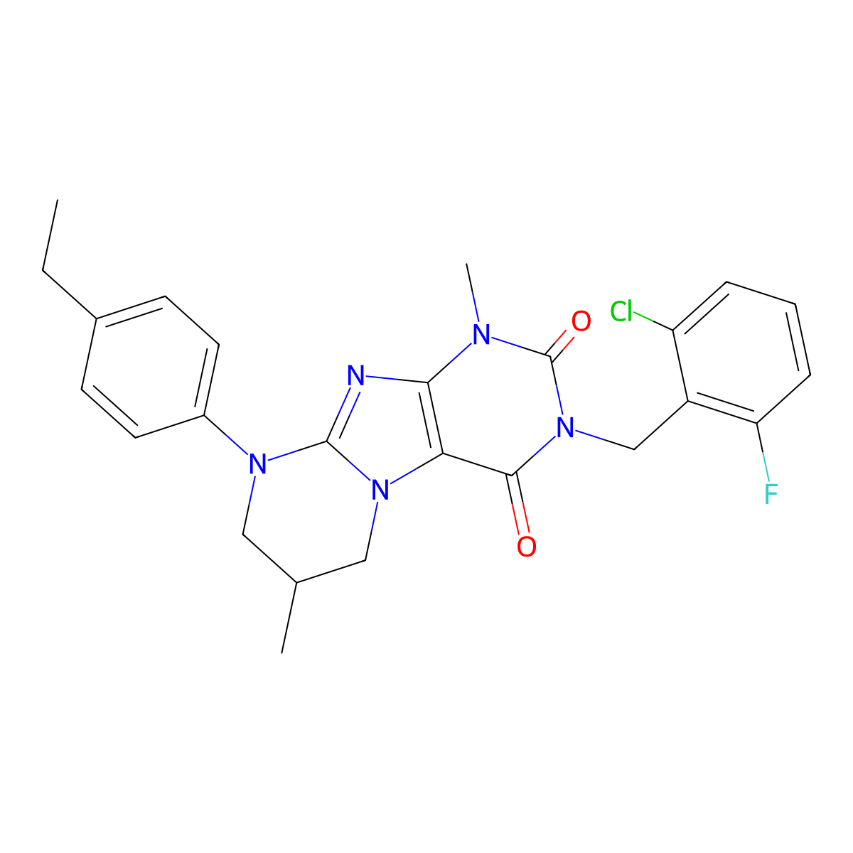 3-[(2-chloro-6-fluorophenyl)methyl]-9-(4-ethylphenyl)-1,7-dimethyl-7,8-dihydro-6H-purino[7,8-a]pyrimidine-2,4-dione molecular structure, CAS 848740-25-0