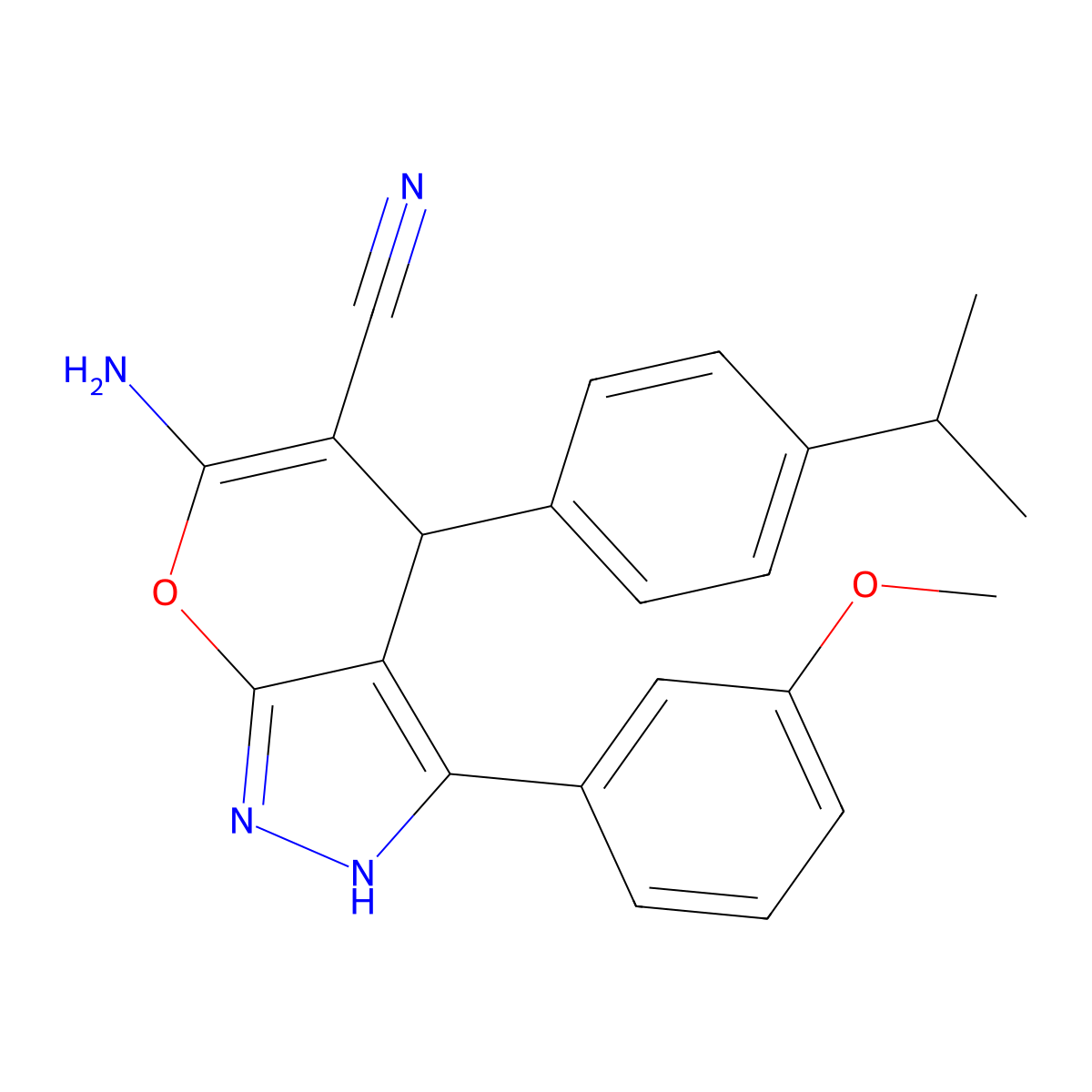 6-Amino-4-(4-isopropylphenyl)-3-(3-methoxyphenyl)-2,4-dihydropyrano[2,3-c]pyrazole-5-carbonitrile molecular structure, CAS 848740-28-3