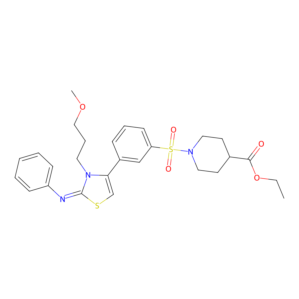 ethyl 1-({3-[(2Z)-3-(3-methoxypropyl)-2-(phenylimino)-2,3-dihydro-1,3-thiazol-4-yl]phenyl}sulfonyl)piperidine-4-carboxylate molecular structure, CAS 848740-38-5