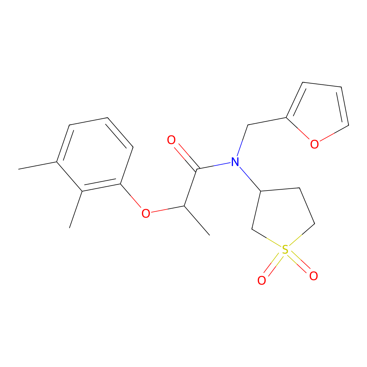 2-(2,3-dimethylphenoxy)-N-(1,1-dioxidotetrahydrothiophen-3-yl)-N-(furan-2-ylmethyl)propanamide molecular structure, CAS 848740-67-0