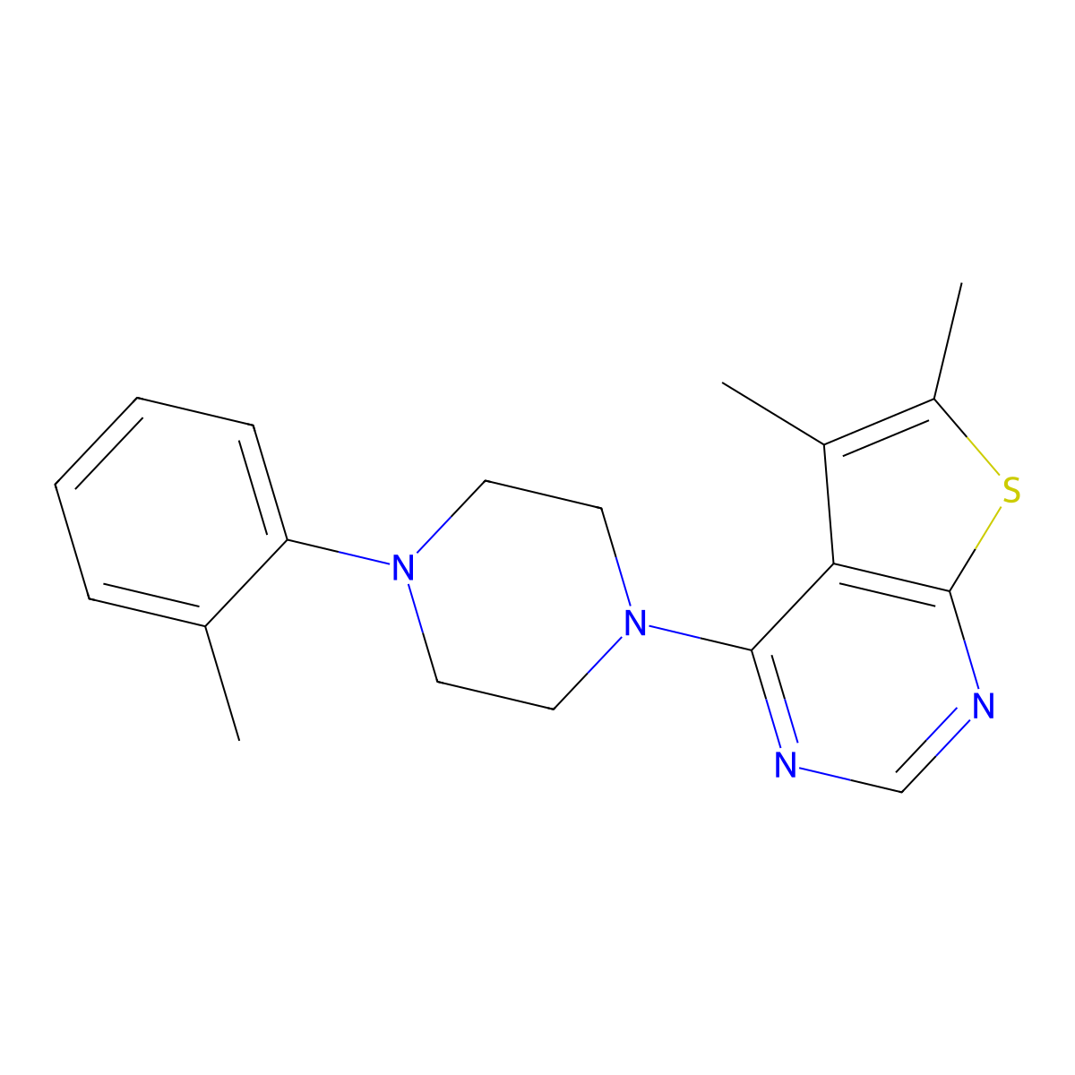 5,6-Dimethyl-4-[4-(2-methylphenyl)piperazin-1-yl]thieno[2,3-d]pyrimidine molecular structure, CAS 848740-70-5