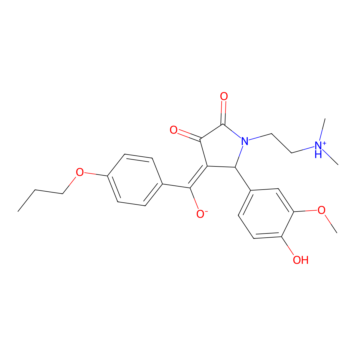 1-[2-(Dimethylamino)ethyl]-5-(4-hydroxy-3-methoxyphenyl)-4-[hydroxy-(4-propoxyphenyl)methylidene]pyrrolidine-2,3-dione molecular structure, CAS 848740-75-0
