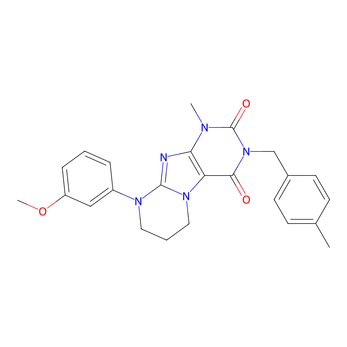 9-(3-methoxyphenyl)-1-methyl-3-(4-methylbenzyl)-6,7,8,9-tetrahydropyrimido[2,1-f]purine-2,4(1H,3H)-dione molecular structure, CAS 848741-08-2