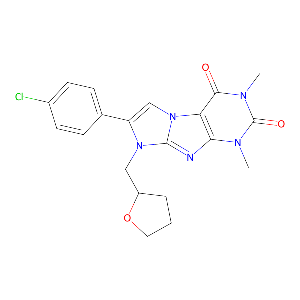 7-(4-Chlorophenyl)-2,4-dimethyl-6-(oxolan-2-ylmethyl)purino[7,8-a]imidazole-1,3-dione molecular structure, CAS 848741-36-6