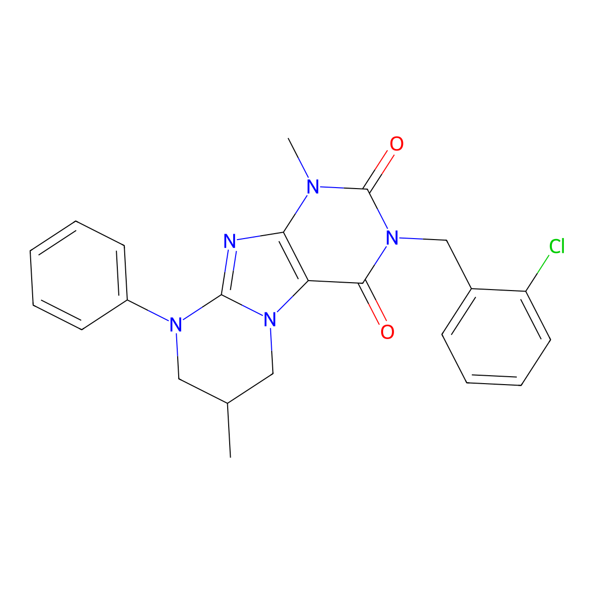 3-[(2-chlorophenyl)methyl]-1,7-dimethyl-9-phenyl-7,8-dihydro-6H-purino[7,8-a]pyrimidine-2,4-dione molecular structure, CAS 848742-75-6