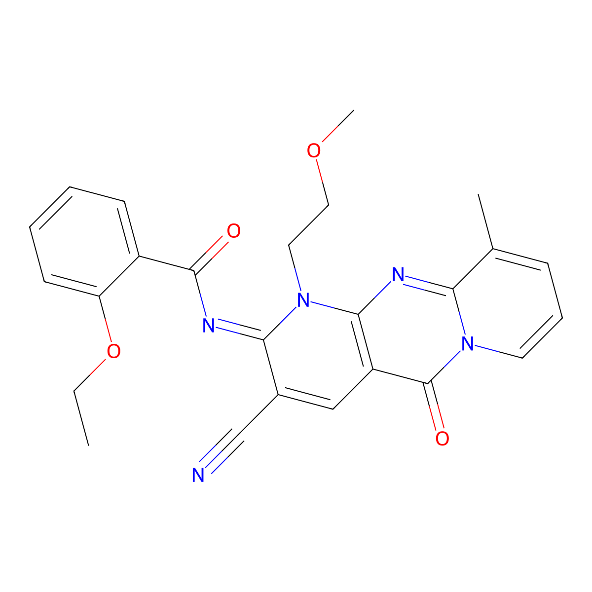 (E)-N-(3-cyano-1-(2-methoxyethyl)-10-methyl-5-oxo-1H-dipyrido[1,2-a:2',3'-d]pyrimidin-2(5H)-ylidene)-2-ethoxybenzamide molecular structure, CAS 848742-93-8