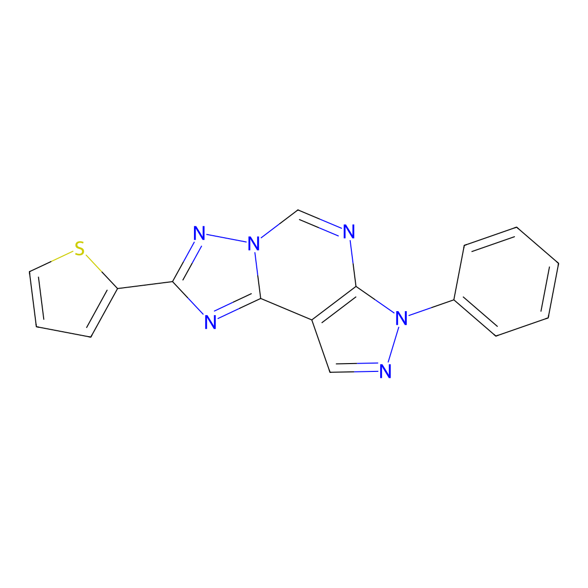 7-phenyl-2-(thiophen-2-yl)-7H-pyrazolo[4,3-e][1,2,4]triazolo[1,5-c]pyrimidine molecular structure, CAS 848743-10-2