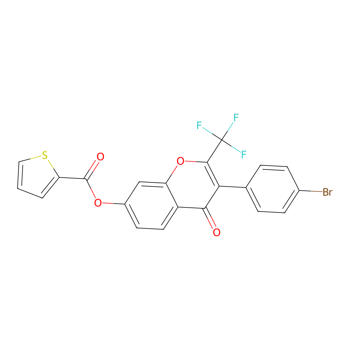 3-(4-bromophenyl)-4-oxo-2-(trifluoromethyl)-4H-chromen-7-yl thiophene-2-carboxylate molecular structure, CAS 848743-11-3