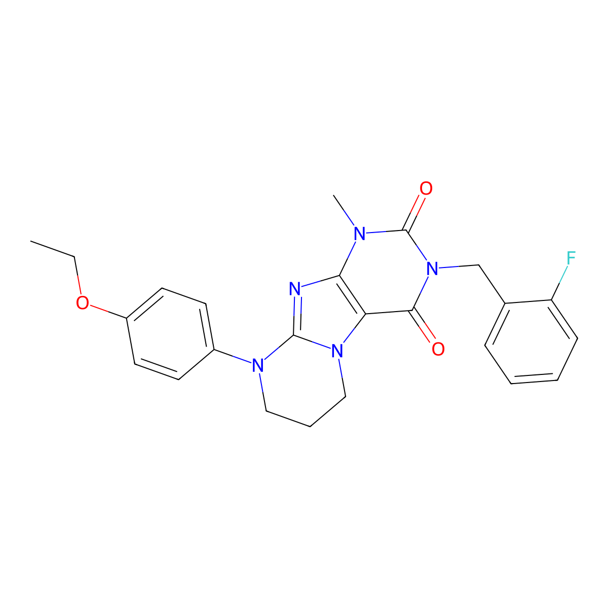 9-(4-ethoxyphenyl)-3-[(2-fluorophenyl)methyl]-1-methyl-7,8-dihydro-6H-purino[7,8-a]pyrimidine-2,4-dione molecular structure, CAS 848743-36-2