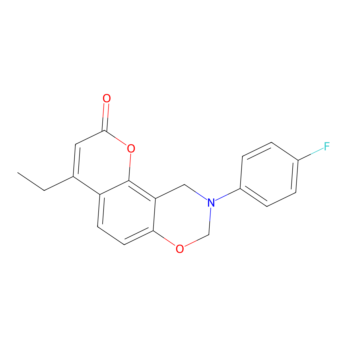 4-ethyl-9-(4-fluorophenyl)-9,10-dihydro-2H,8H-chromeno[8,7-e][1,3]oxazin-2-one molecular structure, CAS 848743-54-4