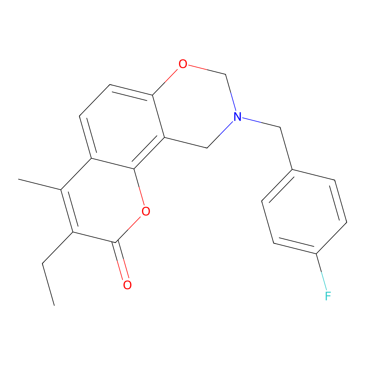 3-ethyl-9-(4-fluorobenzyl)-4-methyl-9,10-dihydro-2H,8H-chromeno[8,7-e][1,3]oxazin-2-one molecular structure, CAS 848743-59-9