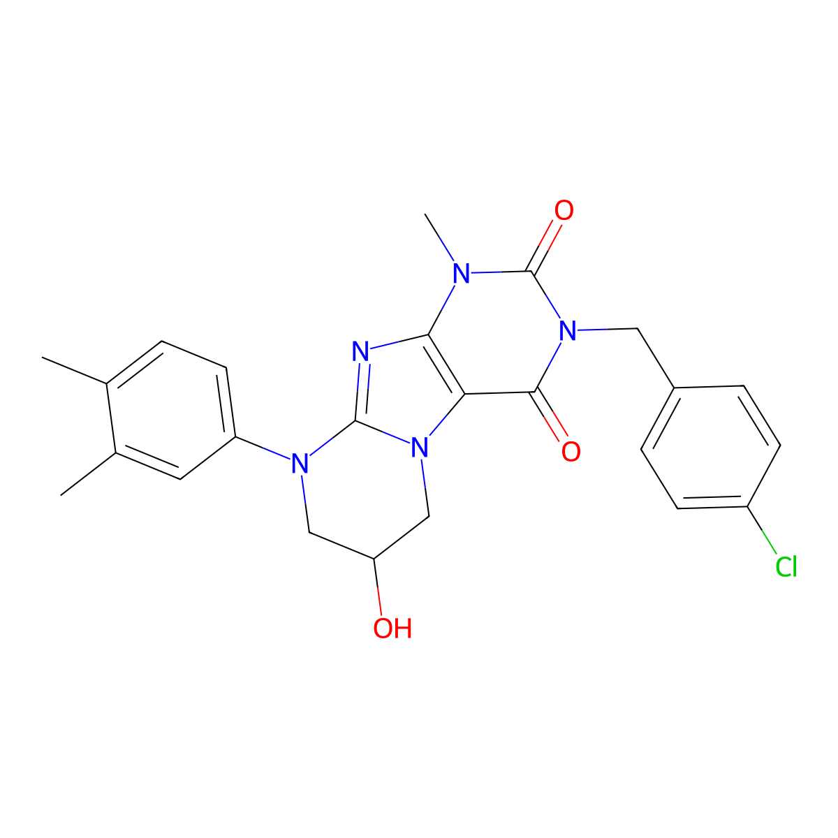 3-[(4-chlorophenyl)methyl]-9-(3,4-dimethylphenyl)-7-hydroxy-1-methyl-7,8-dihydro-6H-purino[7,8-a]pyrimidine-2,4-dione molecular structure, CAS 848744-05-8