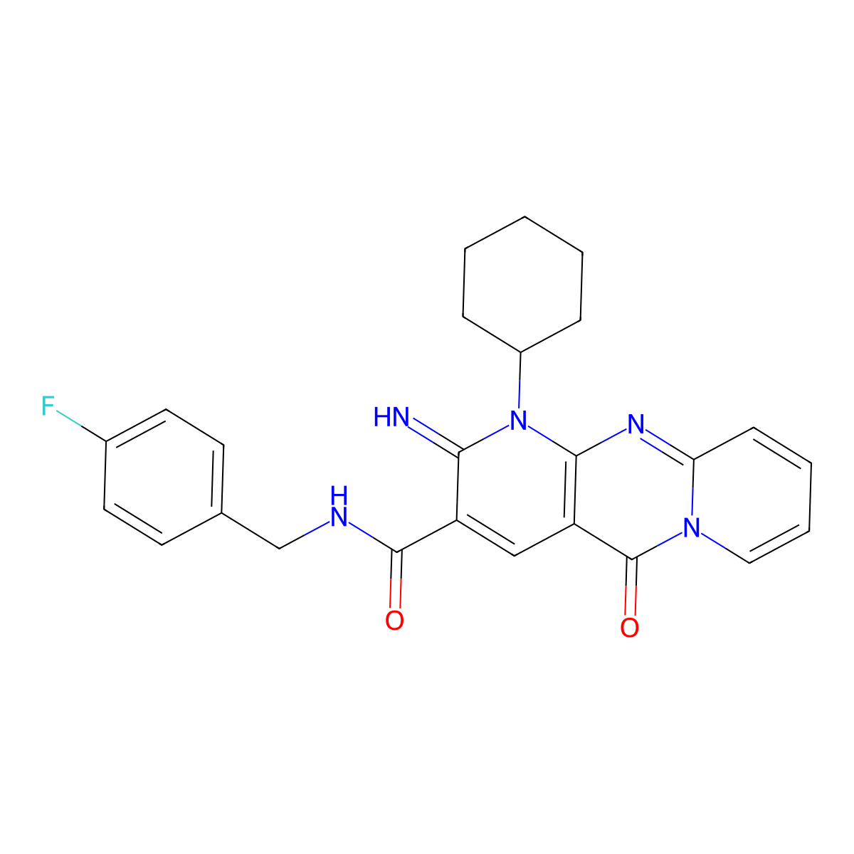1-cyclohexyl-N-(4-fluorobenzyl)-2-imino-5-oxo-1,5-dihydro-2H-dipyrido[1,2-a:2',3'-d]pyrimidine-3-carboxamide molecular structure, CAS 848744-21-8