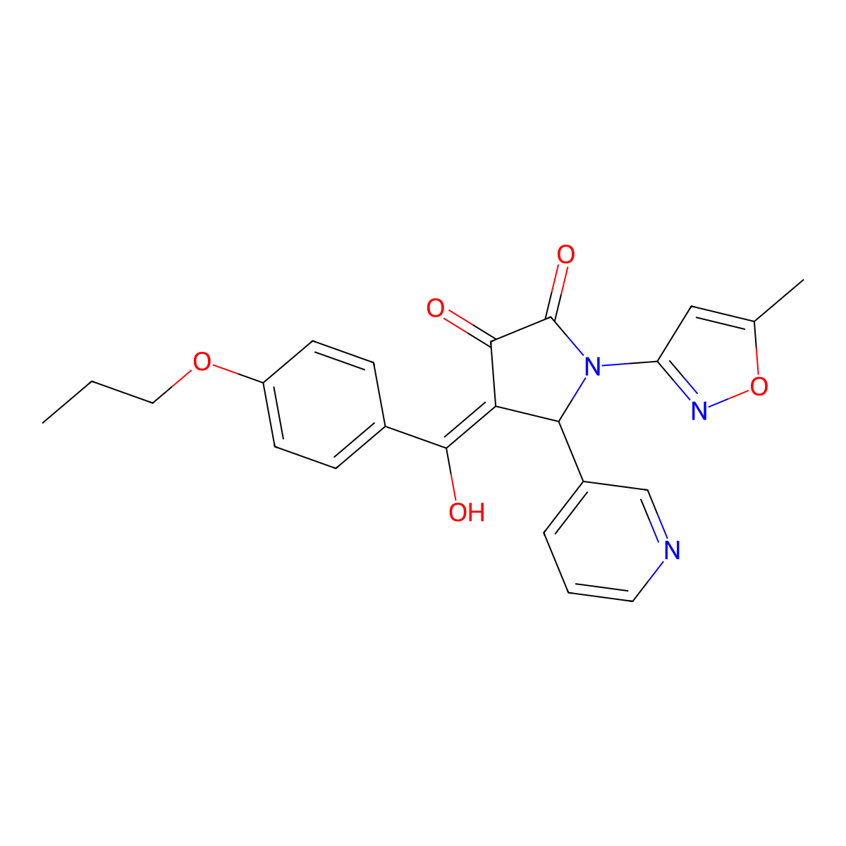 3-hydroxy-1-(5-methyl-1,2-oxazol-3-yl)-4-(4-propoxybenzoyl)-5-(pyridin-3-yl)-2,5-dihydro-1H-pyrrol-2-one molecular structure, CAS 848744-28-5