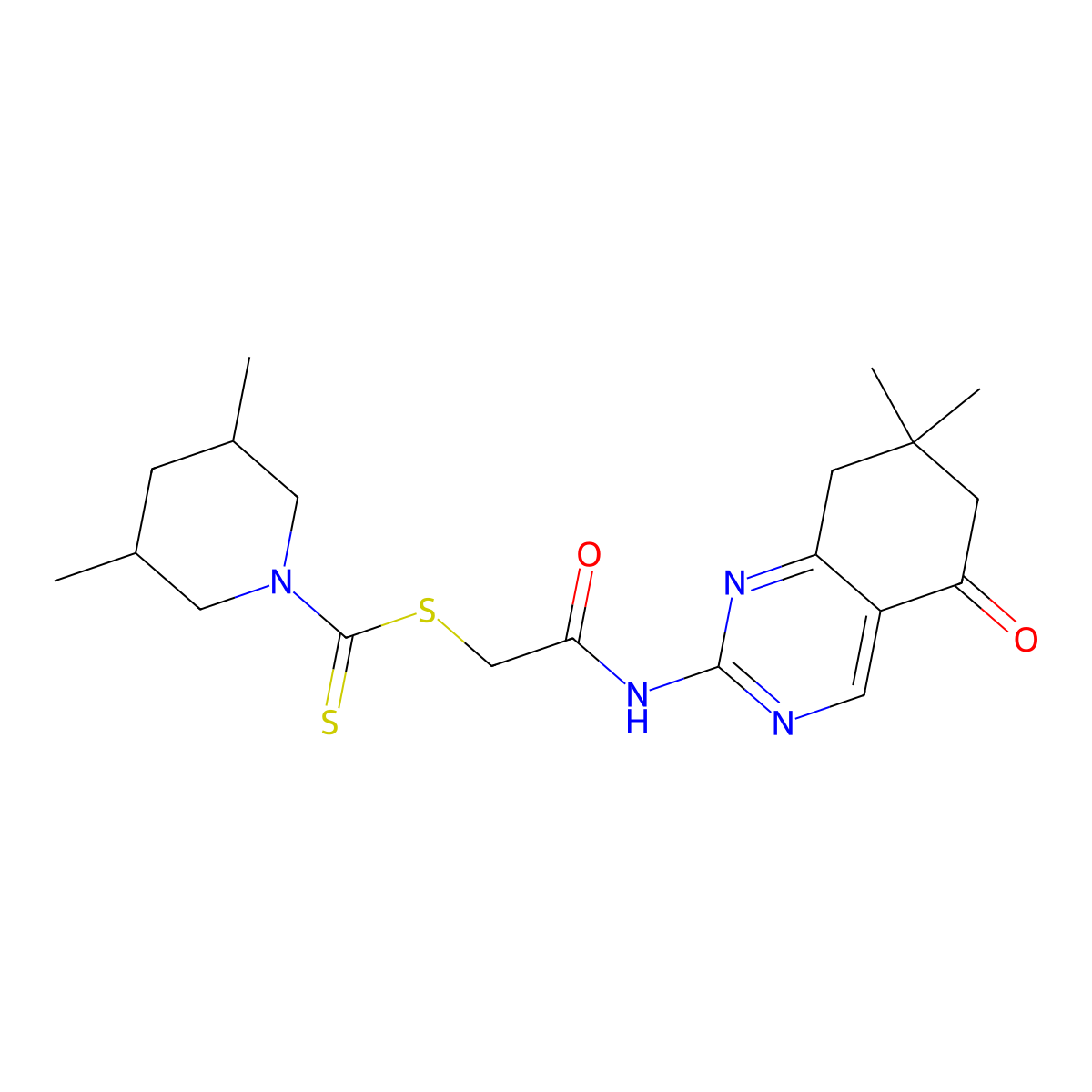2-[(7,7-Dimethyl-5-oxo-5,6,7,8-tetrahydroquinazolin-2-yl)amino]-2-oxoethyl 3,5-dimethylpiperidine-1-carbodithioate molecular structure, CAS 848745-01-7