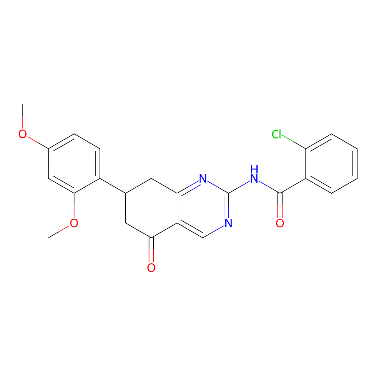 2-chloro-N-[7-(2,4-dimethoxyphenyl)-5-oxo-5,6,7,8-tetrahydroquinazolin-2-yl]benzamide molecular structure, CAS 848745-44-8