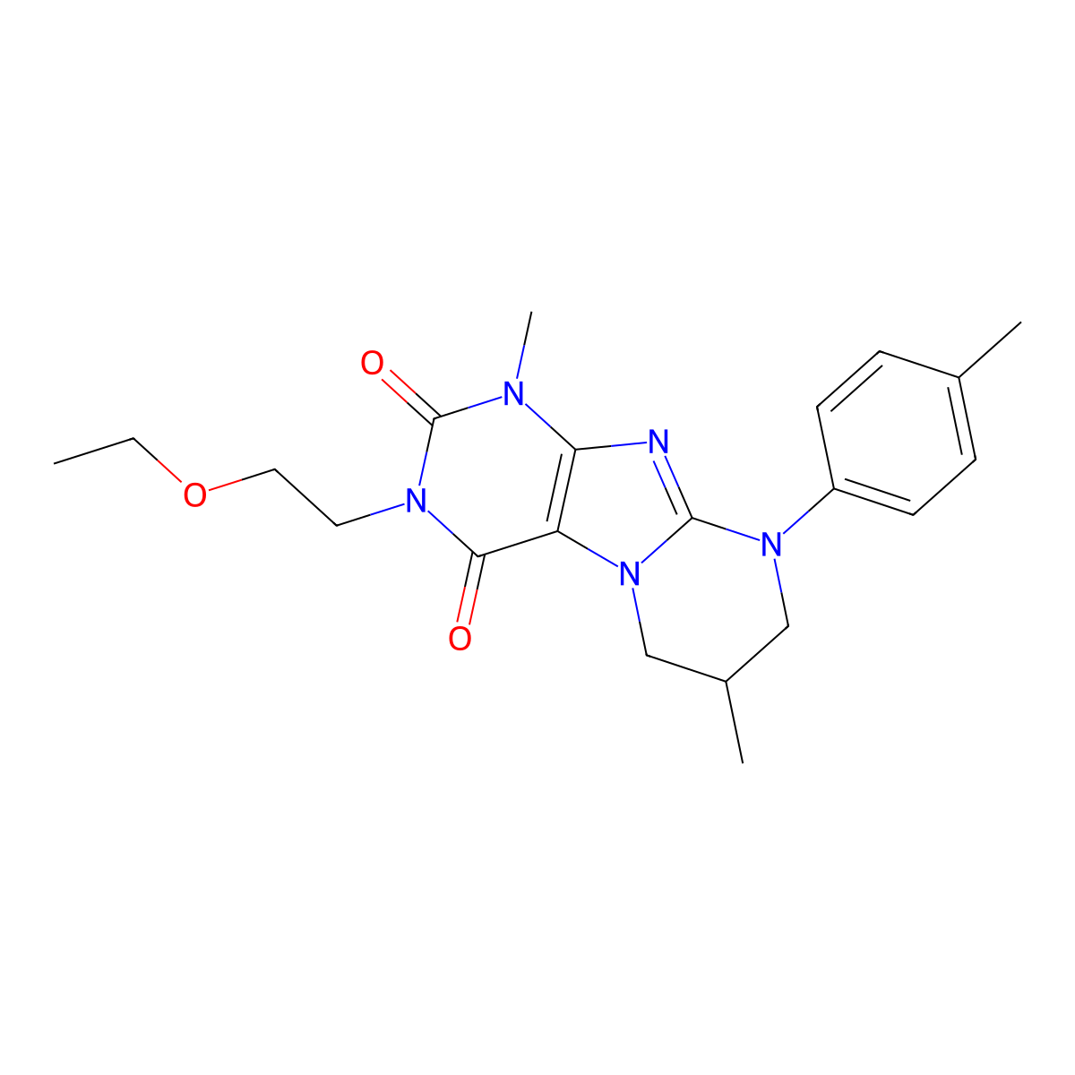 3-(2-ethoxyethyl)-1,7-dimethyl-9-(4-methylphenyl)-7,8-dihydro-6H-purino[7,8-a]pyrimidine-2,4-dione molecular structure, CAS 848745-84-6
