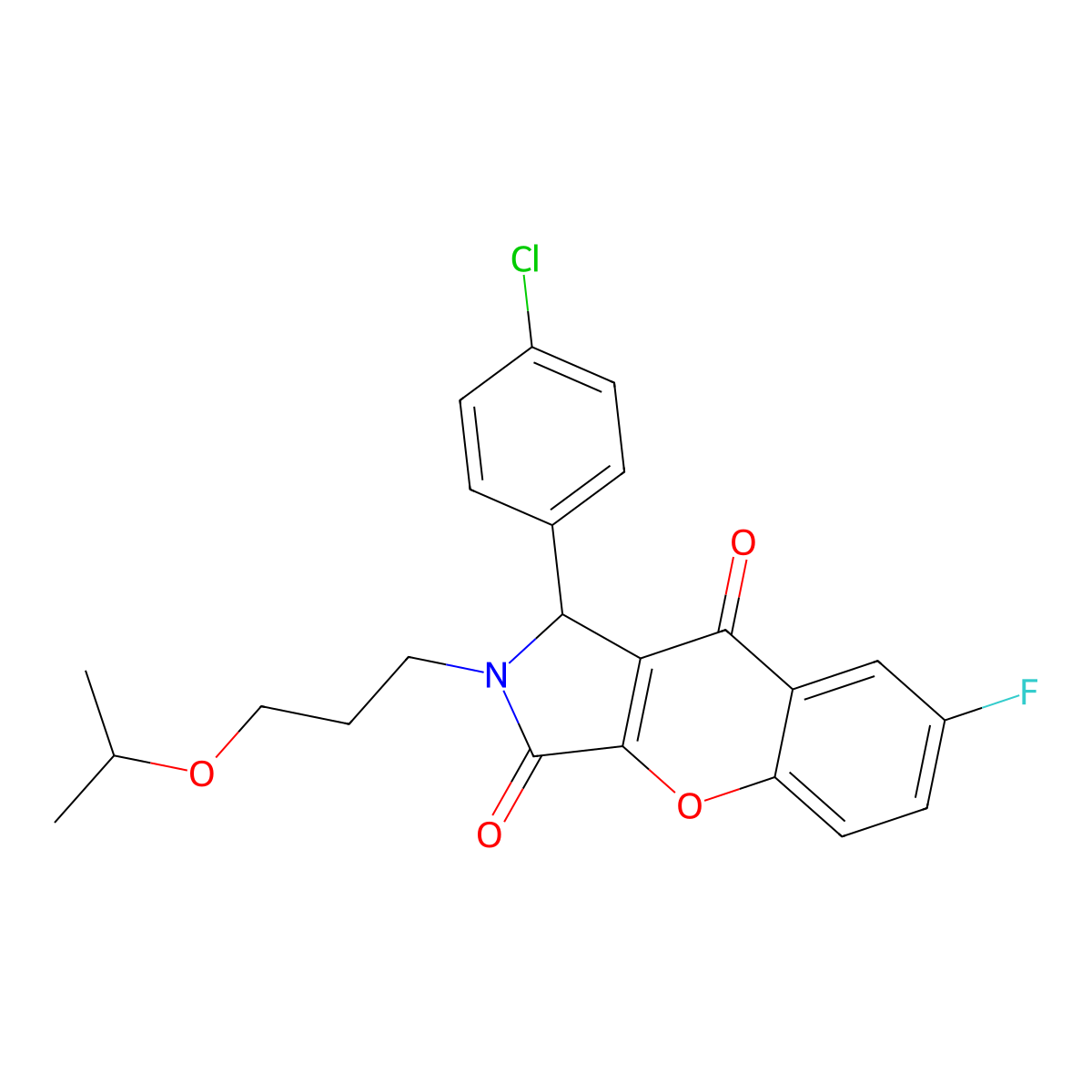 1-(4-Chlorophenyl)-7-fluoro-2-(3-isopropoxypropyl)-1,2-dihydrochromeno[2,3-c]pyrrole-3,9-dione molecular structure, CAS 848745-92-6