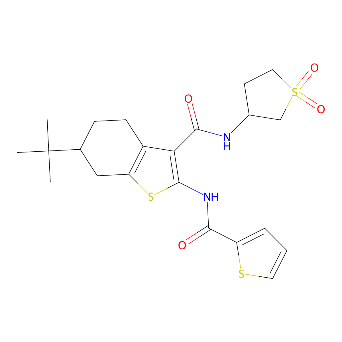 6-tert-butyl-N-(1,1-dioxidotetrahydrothiophen-3-yl)-2-[(thiophen-2-ylcarbonyl)amino]-4,5,6,7-tetrahydro-1-benzothiophene-3-carboxamide molecular structure, CAS 848746-32-7