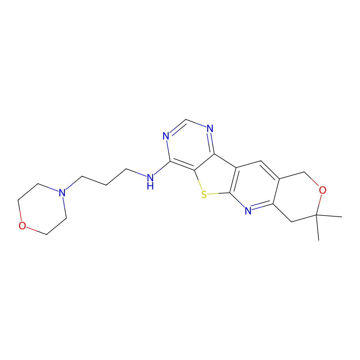 8,8-dimethyl-N-(3-morpholinopropyl)-8,10-dihydro-7H-pyrano[3'',4'':5',6']pyrido[3',2':4,5]thieno[3,2-d]pyrimidin-4-amine molecular structure, CAS 848746-44-1