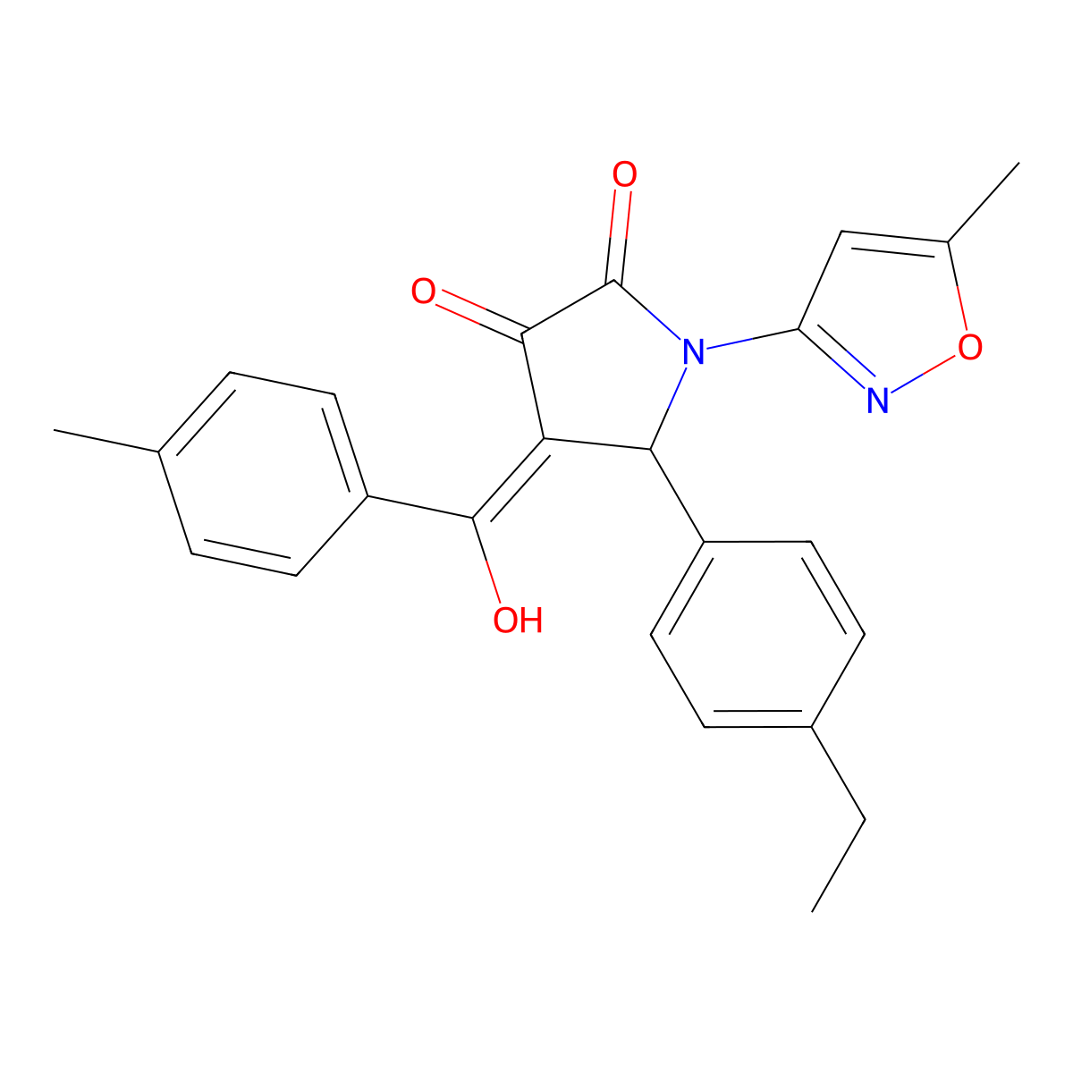 5-(4-ethylphenyl)-3-hydroxy-1-(5-methyl-1,2-oxazol-3-yl)-4-(4-methylbenzoyl)-2,5-dihydro-1H-pyrrol-2-one molecular structure, CAS 848746-65-6