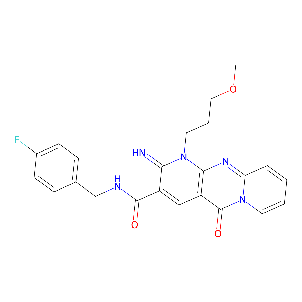 N-(4-fluorobenzyl)-2-imino-1-(3-methoxypropyl)-5-oxo-1,5-dihydro-2H-dipyrido[1,2-a:2',3'-d]pyrimidine-3-carboxamide molecular structure, CAS 848746-77-0