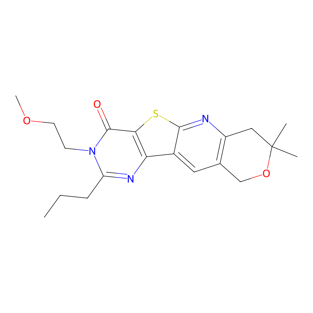 3-(2-methoxyethyl)-8,8-dimethyl-2-propyl-7,8-dihydro-3H-pyrano[3'',4'':5',6']pyrido[3',2':4,5]thieno[3,2-d]pyrimidin-4(10H)-one molecular structure, CAS 848748-49-2