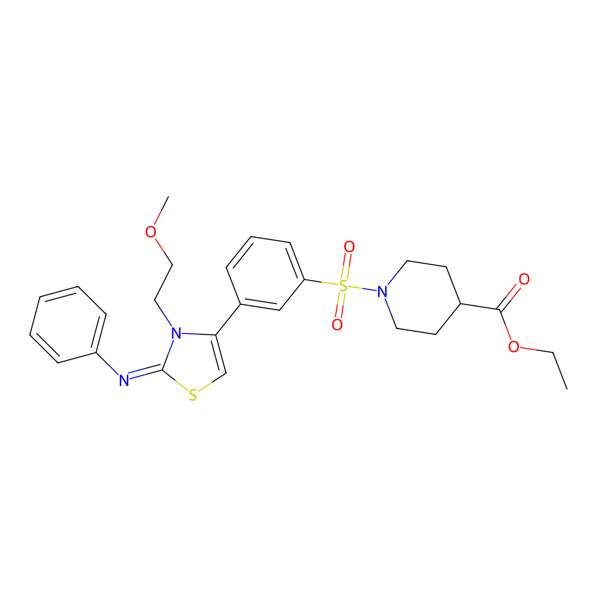 ethyl 1-({3-[(2Z)-3-(2-methoxyethyl)-2-(phenylimino)-2,3-dihydro-1,3-thiazol-4-yl]phenyl}sulfonyl)piperidine-4-carboxylate molecular structure, CAS 848748-87-8