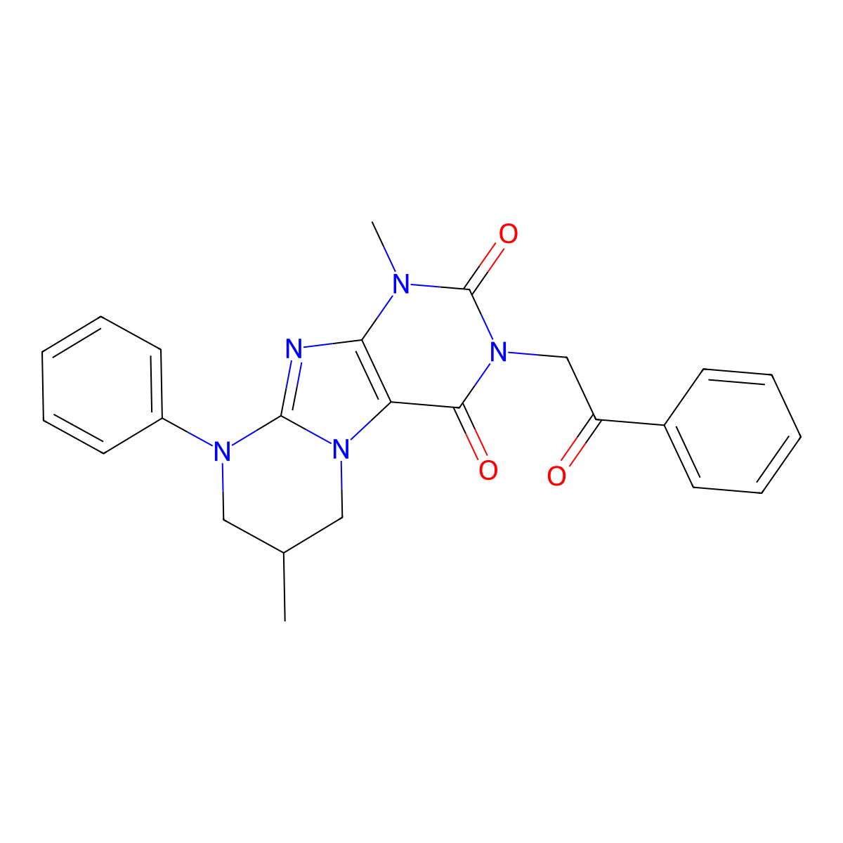 1,7-dimethyl-3-(2-oxo-2-phenylethyl)-9-phenyl-1H,2H,3H,4H,6H,7H,8H,9H-pyrimido[1,2-g]purine-2,4-dione molecular structure, CAS 848748-98-1