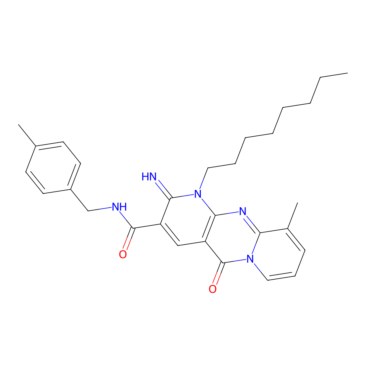 2-imino-10-methyl-N~3~-(4-methylbenzyl)-1-octyl-5-oxo-1,5-dihydro-2H-dipyrido[1,2-a:2,3-d]pyrimidine-3-carboxamide molecular structure, CAS 848749-10-0