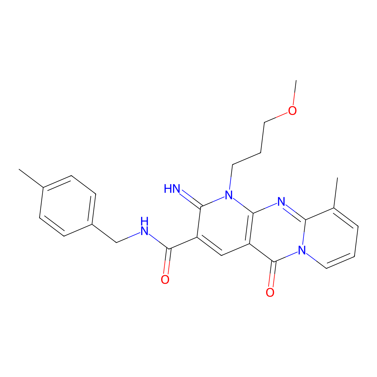 2-imino-1-(3-methoxypropyl)-10-methyl-N-(4-methylbenzyl)-5-oxo-1,5-dihydro-2H-dipyrido[1,2-a:2,3-d]pyrimidine-3-carboxamide molecular structure, CAS 848751-78-0