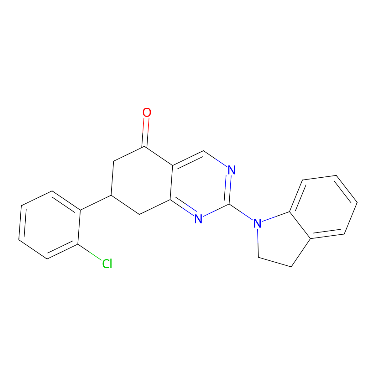 7-(2-chlorophenyl)-2-(2,3-dihydro-1H-indol-1-yl)-7,8-dihydroquinazolin-5(6H)-one molecular structure, CAS 848752-06-7