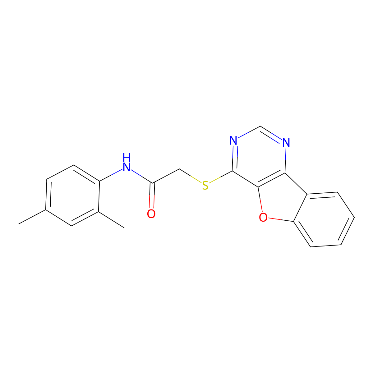 2-(benzofuro[3,2-d]pyrimidin-4-ylthio)-N-(2,4-dimethylphenyl)acetamide molecular structure, CAS 848752-09-0