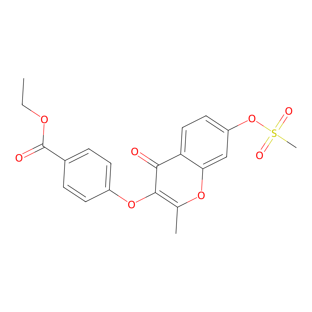Ethyl 4-(2-methyl-7-methylsulfonyloxy-4-oxochromen-3-yl)oxybenzoate molecular structure, CAS 848752-24-9