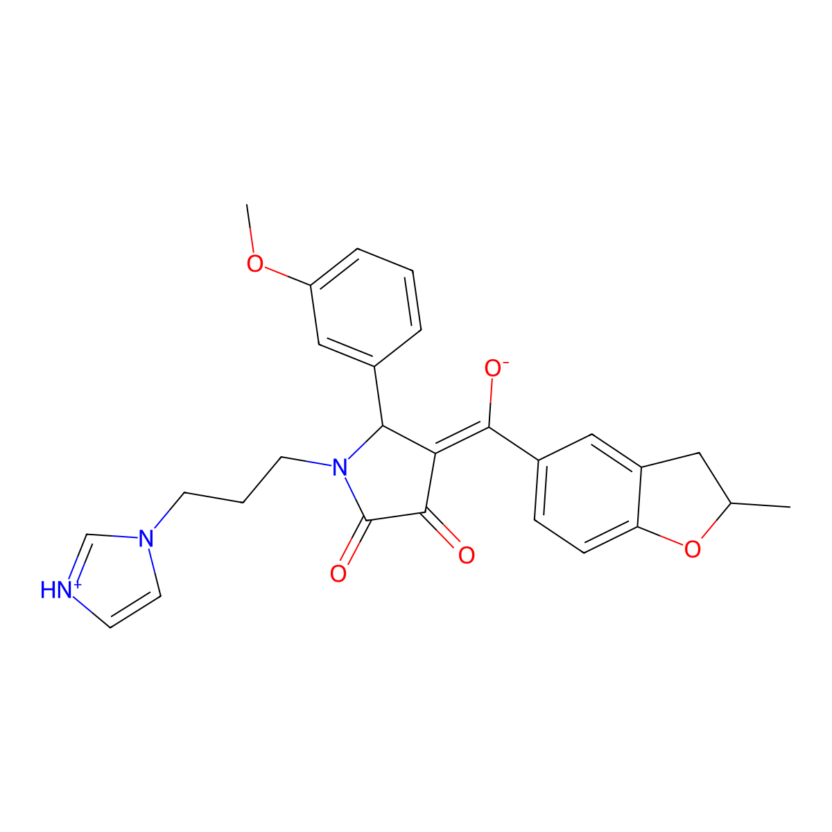 4-[Hydroxy-(2-methyl-2,3-dihydro-1-benzofuran-5-yl)methylidene]-1-(3-imidazol-1-ylpropyl)-5-(3-methoxyphenyl)pyrrolidine-2,3-dione molecular structure, CAS 848752-45-4