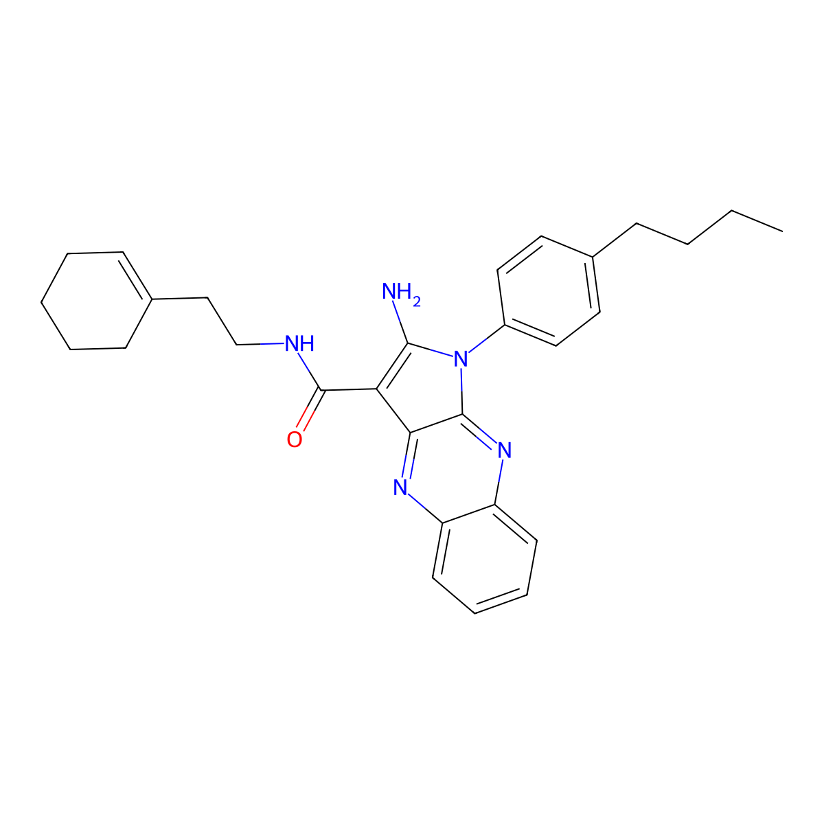 2-amino-1-(4-butylphenyl)-N-[2-(cyclohex-1-en-1-yl)ethyl]-1H-pyrrolo[2,3-b]quinoxaline-3-carboxamide molecular structure, CAS 848753-22-0