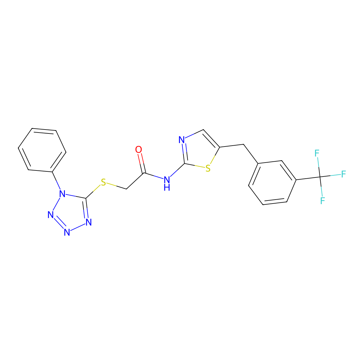 2-[(1-phenyl-1H-tetrazol-5-yl)sulfanyl]-N-{5-[3-(trifluoromethyl)benzyl]-1,3-thiazol-2-yl}acetamide molecular structure, CAS 848753-80-0